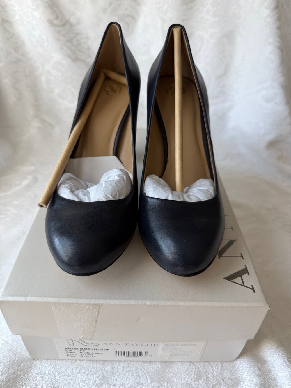 Ann Taylor Annabel Modern Navy Leather Round-Toe Pumps